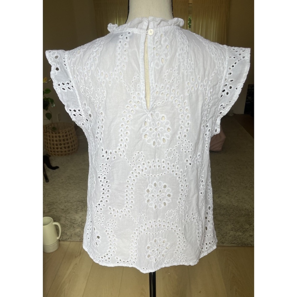 Sanctuary White Eyelet Top Sz Large Women Ruffle Cap Sleeve Cotton - Picture 2 of 7